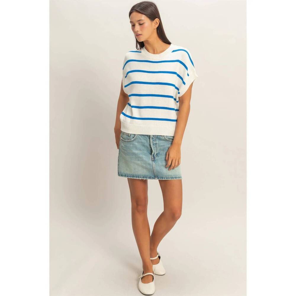 NEW HYFVE striped crewneck knit top in white